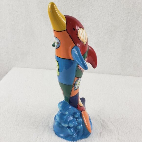Dolphin Figurine Hand Painted with Quilt Pattern and Sewn on Hearts 12" - Picture 1 of 8